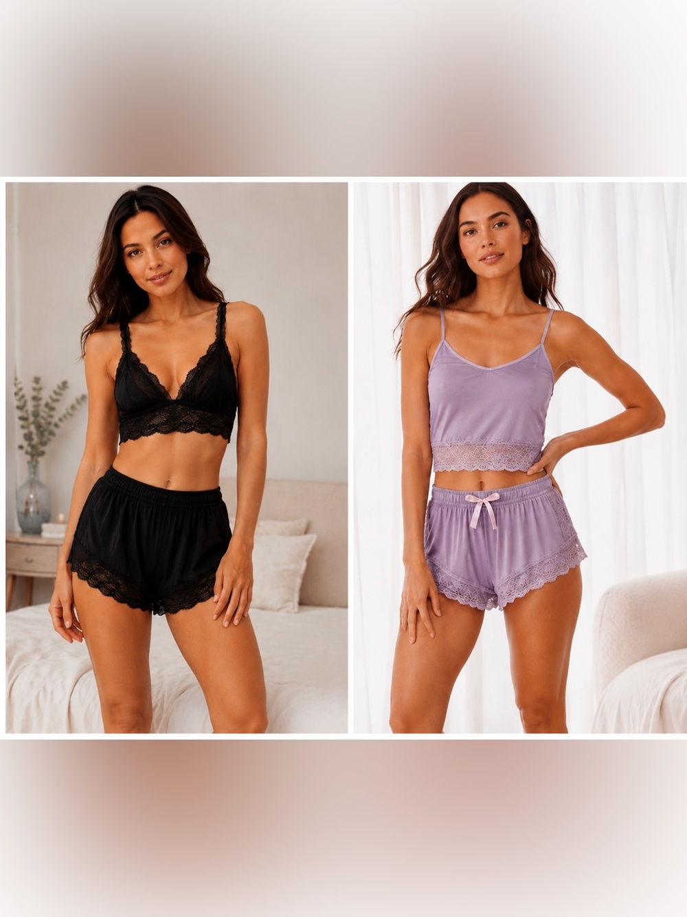 La Vie En Rose Lavender and Black Lace Bralette & High-Waist Panty Set